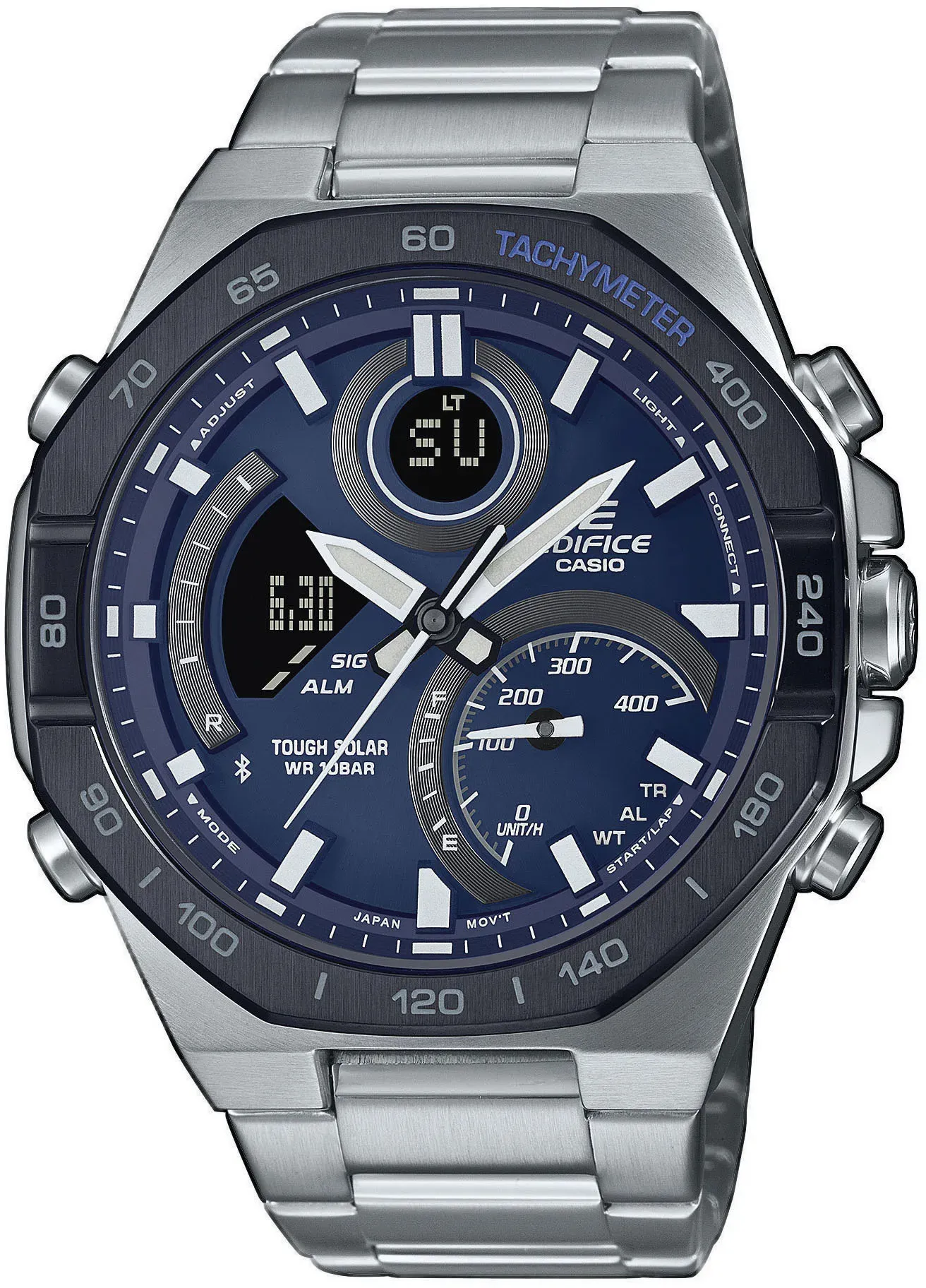 Smartwatch CASIO EDIFICE, bunt (dunkelblau, silberfarben, silberfarben, blau), Smartwatches, Herren, Smartwatch, Solaruhr,Armbanduhr,Herrenuhr,Stoppfunktion,Edelstahlarmband,Bluetooth