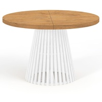 Runder Ausziehbarer Tisch für Esszimmer, DOVER - Industrial/Loft Still mit Lamellenbeine, Durchmesser: 110 / 160 cm, Farbe: Eiche Lancelot / Weiß