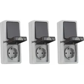 ETT 3er Set Feuchtraum Kombination Steckdose Schalter Serie TAFF Aufputz IP44