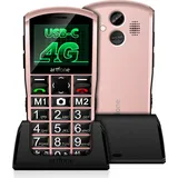 artfone Seniorenhandy A400 mit Notruftaste | Handy mit Kamera | 4G | Dual-SIM | Roségold - Gold