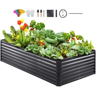 Vevor Hochbeet Pflanzkübel Blumenkasten Garten Pflanzkasten Terrassen Gemüsebeet Gartenbeet Pflanzbeet Dunkelgrau 240x120x60cm verzinktem Metall ideal für den Anbau von Gemüse Obst Kräutern usw.