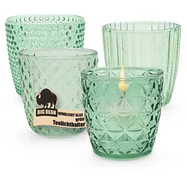 BigDean Teelichthalter 4er Set Glas Grün