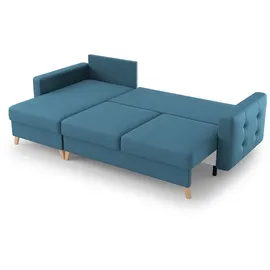 beautysofa Ecksofa VINCI mit Schlaffunktion und Bettkasten, Blau Velo 631, Uniwersalle Ottomane - Blau