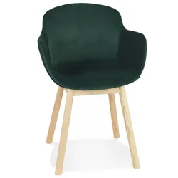 Samt Armlehnstuhl Holzbeine | Eleganter Esszimmerstuhl mit Polsterung | Moderner Loungesessel Wohnzimmer | Skandinavischer Stil | Kadima Design