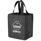 Cepewa Flaschenträger aus Filz anthrazit für 6 Flaschen mit Spruch 'Zuhause ist es am schönsten' Flaschenkorb Tragetasche Männerhandtasche (1 x Flaschenträger Filz anthrazit)