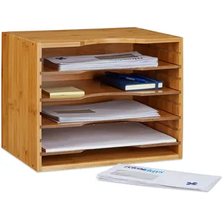 Relaxdays Briefablage HxBxT:26x33x24,5cm, 4 variable Einlegeböden Dokumentenablage aus Bambus