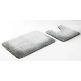 Goodway 2 Teiliges Badematten Set, Badteppich, Badvorleger Fußmatten, Mattensets Bahama, hellgrau Meliert mit Ausschnitt