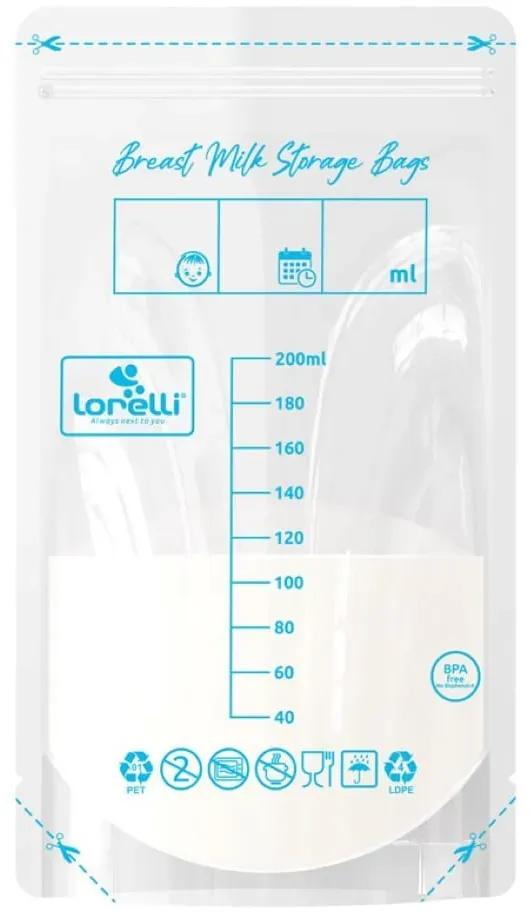 Lorelli Muttermilchbeutel 45 Stück 200ml Füllmenge Doppelzipper für Gefrierfach weiß