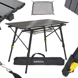 24MOVE® Campingtisch Klapptisch mit Aluminiumrahmen, Tischplatte aufrollbar, Falttisch klappbar, höhenverstellbar, inkl. Tragetasche - bis 30 kg, Anthrazitgrau