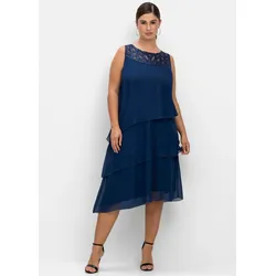 Cocktailkleid SHEEGO "Cocktailkleid", Damen, Gr. 42, Normalgrößen, blau, 100% Polyester, unifarben, lang, Rundhals, ohne Ärmel, Kleider