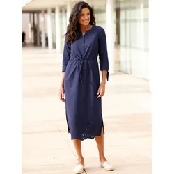 A-Linien-Kleid CLASSIC BASICS "A-Linien-Kleid", Damen, Gr. 54, Normalgrößen, blau (marine), 100% Baumwolle, unifarben, gemustert, wadenlang, Rundhals, 3/4-Ärmel, Kleider