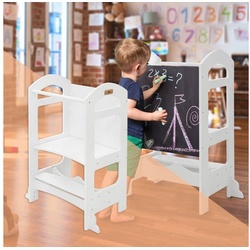 Joyz Kinderstuhl Lernturm Montessori Tritthocker Lernstuhl Hochstuhl Schemel, Kinder ab 1 Jahr 2in1 mit Tafel Weiß/Holz Kindertisch und -Stuhl weiß