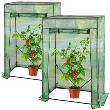 Royal Gardineer 2er-Set Tomaten-Folien-Gewächshäuser, Aufroll-Tür, 100x50x150 cm, grün