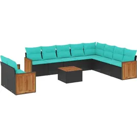 vidaXL Gartensofa-Set mit Kissen, schwarzes Polyrattan