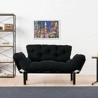 2-sitzer Schlafsofa Guchol, Stauraum, Verstellbar, Armlehnen, 155x70 Cm Schwarz