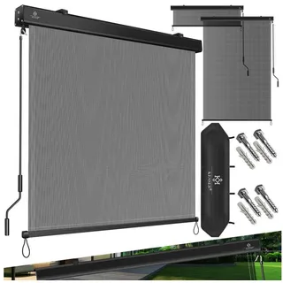 Kesser KESSER® Senkrechtmarkise Außenrollo Handkurbelmechanismus Balkonrollo Sonnen & Sichtschutz Beschattung Sonnenschutz Außen Rollo mit Kurbel Markisenkasten Balkon & Terrasse Inkl. Montageset & Abdeckung