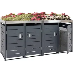 4er-M√olltonnenverkleidung HWC-H40b, M√olltonnenbox, Pflanzkasten Edelstahl-Metall-Kombi 78kg 110x230x62cm erweiterbar