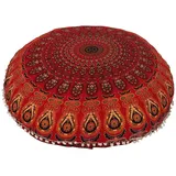 Ganesham Rundes Dekokissen im indischen Boho-Stil, Mandala, Tapisserie, Hippie, Rund, Sitzhocker, Ottoman, Mandala-Bodenkissen, 81 x 81 cm 80 cm rot
