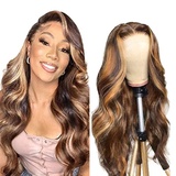 Human Hair Natural Wave Wi Body Wave Wig p4/27 Brown Wig With Baby Hair Pre Plucked Free Part Glueless Wig Brazilian Remy Hair Unprocessed Virgin Hair for Women 26 Zoll