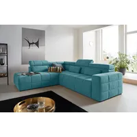 DOMO collection Ecksofa »Brandon L-Form, auch in Leder«, inklusive Kopfteilverstellung, wahlweise mit Sitztiefenverstellung, blau