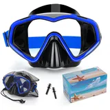 Taucherbrille Erwachsene,Verstellbares Schwimmbrille mit Nasenschutz,Tauchmaske 180°Weitwinkel Antifog Schnorchelmaske mit HD Gehärtetes Glas für Schnorcheln Schwimmen