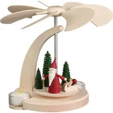 Seiffener Volkskunst | Weihnachtspyramide Bogenpyramide | 18 cm Pyramide | Moderne Volkskunst aus dem Erzgebirge | 16264 | Weihnachtswichtel mit Schlitten