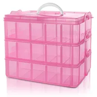 Belle Vous 3-stöckige Aufbewahrungsbox Plastik Stapelbar Pink - Sortierkasten