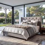 Mendler Polsterbett HWC-N59 180 x 200 cm Massivholz grau