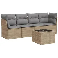 vidaXL 5-tlg Garten-Sofagarnitur mit Kissen Beige Poly Rattan Modell 24