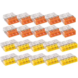 vasalat WAGO 2273 Klemmen 3 polig und 5 polig zu je 0,5-2,5mm2 Verbindungsklemmen, Kunststoff 20-teilig