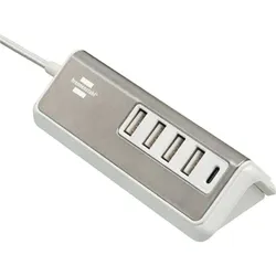 estilo USB-Multiladegerät mit 1,5m Textilkabel 4x USB + 1x USB C Power Delivery