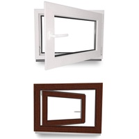 Kellerfenster - Kunststofffenster - Fenster - 3 fach Verglasung - innen weiß/außen nussbaum - BxH: 650 mm x 450 mm - DIN Rechts