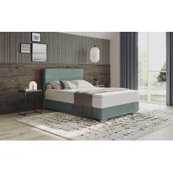 Boxbett INOSIGN "Stratus 2", blau (velvet 87 petrol), B:147cm L:211cm, 100% Polyester, Komplettbetten, Boxspringbett, inkl. Bettkasten und Matratze