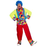 Karneval-Klamotten Clown-Kostüm Herren kariertes buntes Clownkostüm mit Kragen, Clown Kostüm Narre Pierrot Harlekin Herren Männerkostüm Karneval blau|gelb|grün|lila|rosa|rot 52-54