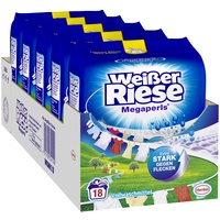 Weißer Riese Universal Megaperls Vollwaschmittel (18 Waschladungen), Waschmittel für weiße Wäsche wirkt extra stark gegen Flecken bei 20–95 °C, 100 % recycelbares Plastik