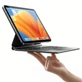 HOU iPad Air 13 Hülle mit Tastatur 2024(M2),iPad Pro 12.9 Hülle mit Tastatur (6th/5th/4th/3rd) Gen 2022,QWERTZ,Click-Anywhere-Trackpad,7 Farben 3 Stufen hinterleuchtet,magnetisches Design,Schwarz