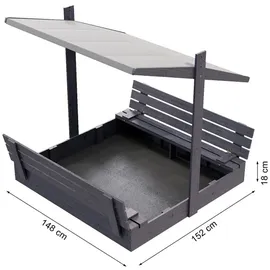 QLS Sandkasten 150 cm mit Sitzbank und grauem Dach