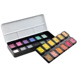 Finetec Essential - Perlglanz-Aquarellfarben Set - 24 Farben - Schillernde & Flip-Flop-Effekte - Ethisch hergestellter Glimmer - Hohe Pigmentierung & Lichtechtheit - Ideal für Künstler & Kalligrafie
