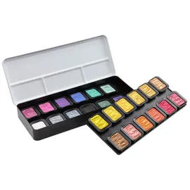 Finetec Essential - Perlglanz-Aquarellfarben Set - 24 Farben - Schillernde & Flip-Flop-Effekte - Ethisch hergestellter Glimmer - Hohe Pigmentierung & Lichtechtheit - Ideal für Künstler & Kalligrafie