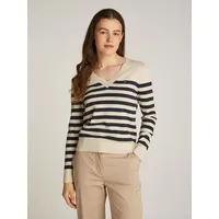 Tommy Hilfiger Damen, Pullover, Jersey Stitch V-Neck Strickpullover, Mehrfarbig (Her Stp Dark night navy, country Iv), M