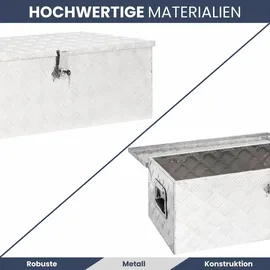 deluke DELUKE® Aluminiumbox mit Deckel Abschließbar Alubox Deichselbox Alu Anhängerbox Werkzeugkiste Transportbox Metallkiste, 100x55x37cm Silber