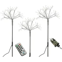 MARELIDA LED Gartenstecker Feuerwerk Firework mit Fernb Leuchtstäbe 3er Set weiß