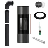 Kaminofen aus Stahl KRATKI AMBLER Ø 150 7 kW schwarz griff aus Jatobaholz