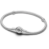 Pandora Moments Blühende Rose Verschluss Schlangen-Gliederarmband aus Sterling Silber, Kompatibel mit Pandora Moments, Größe:21, 593211C00-21