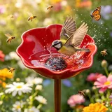 Kaezuy Vogeltränke Regenfänger Gartenstecker mit Blumenform Insektentränke Vogeltränke Blume aus Metall Winterfest Gartendeko Vogelbad für Garten Hof Terrasse 60CM (D)