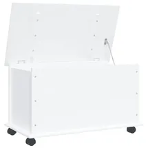 vidaXL Truhe, Aufbewahrungsbox mit Rollen Deckel, Auflagenbox Kiste mit Stauraum, Kissenbox Holztruhe Spielzeugtruhe, Weiß Massivholz Kiefer
