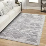 Carpet City Teppich Kurzflor Wohnzimmer - Grau - 160x230 cm Rechteckig - Raute-Muster, Meliert - 3D-Effekt - Moderne Teppiche Flachflor Schlafzimmer, Esszimmer