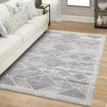 Carpet City Teppich Kurzflor Wohnzimmer - Grau - 160x230 cm Rechteckig - Raute-Muster, Meliert - 3D-Effekt - Moderne Teppiche Flachflor Schlafzimmer, Esszimmer