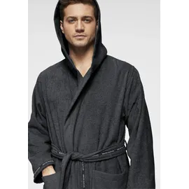 Bruno Banani Herrenbademantel BRUNO BANANI "Danny, Normallänge & Überlänge, auch in extra lang, Hotelbademantel" Gr. 4XL, grau (anthrazit), L:125cm, Walkfrottee, Hausmäntel, mit Logostreifen, Herren Bademantel aus 100% Baumwolle, S-4XL