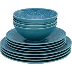 Teller-Set CREATABLE "Orient Mandala", blau, 12 tlg., Porzellan, Geschirr-Sets, Speiseteller, Dessertteller und Schalen im Set